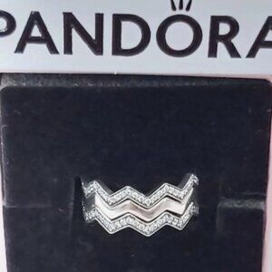 Authentic PANDORA Sterling Silver RETIRED Shimmering Zigzag Ring SET -SIZE 7